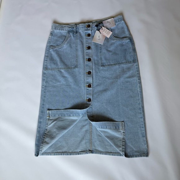 Happily Grey button up Midi light blue denim jean skirt size 9 New with tags - Picture 1 of 9
